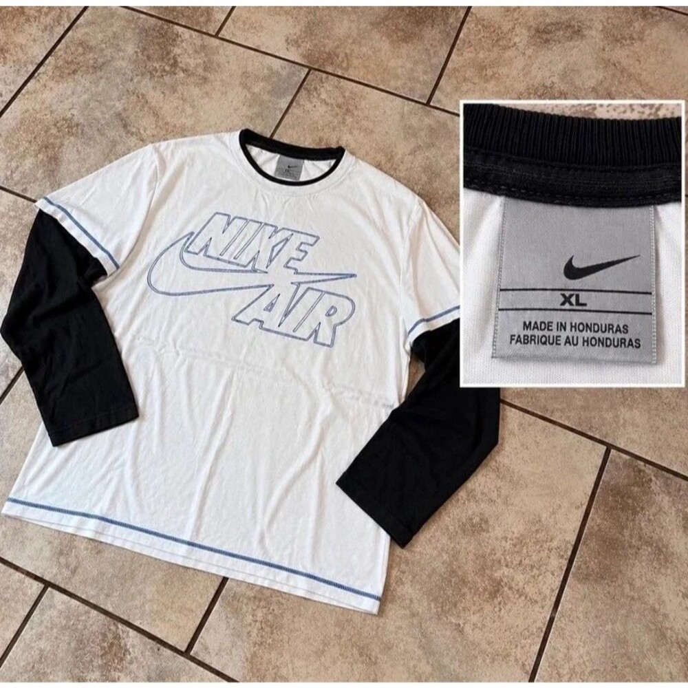 Vintage Nike Air Y2K Long Sleeve Graphic T-Shirt White Black XL